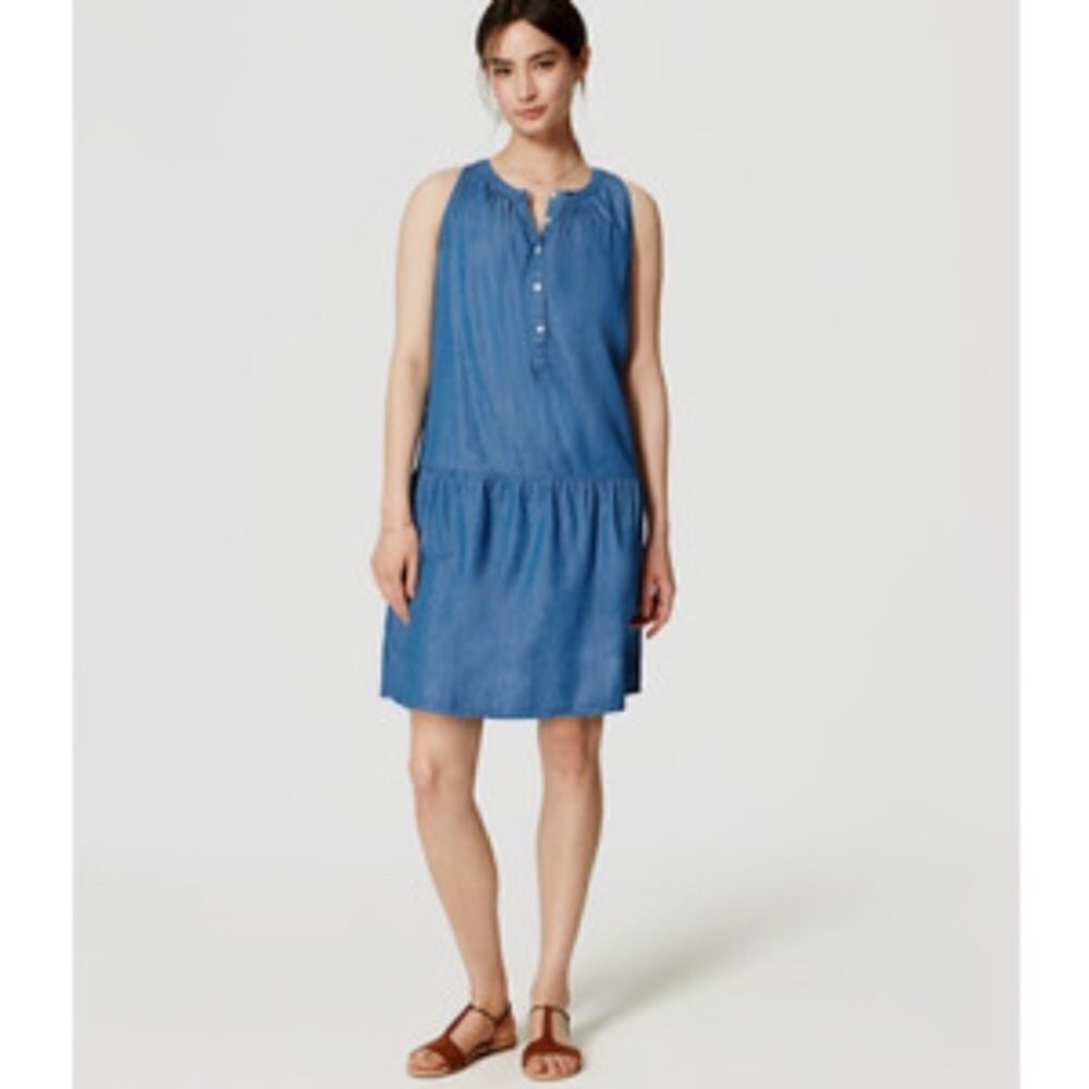 New Loft Chambray drop waist dress. Small
